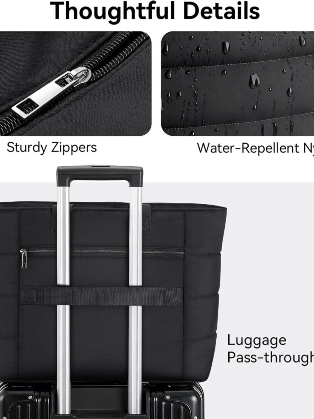 Puffer Tote Bag with Pouch, Women's Lightweight Quilted Shoulder Bag, 15.6"/17.3 - Picture 6 of 8
